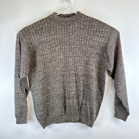 Pronto Uomo Brown Rib Knit Long Sleeve Crew Sweater Mens Large Preppy - Picture 1 of 16